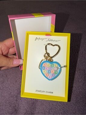 Betsey 🩵 Johnson Blue Heart Bag  Charm with Multicolor Pastel Accents